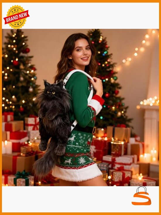 Realistic Plush Cat Backpack - Adjustable Strap Crossbody Shoulder Bag Purse main image 6
